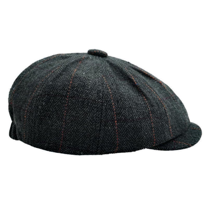 Charmylo Newsboy Cap Gatsby Baker Boy Hat Flat Caps Tweed Adjustable Peaky Herringbone Cloth Cap Hat Black - Image 1